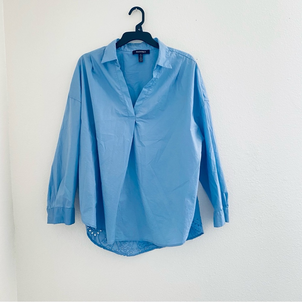 Ellen Tracy Blue Casual Button Down Shirt